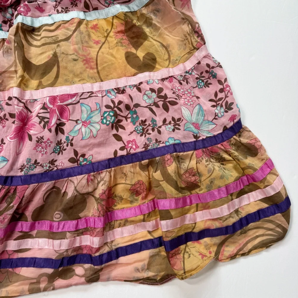 United Colors of Benetton Vintage Silk Tiered Print Skirt Lace‎ Size 42 US 6